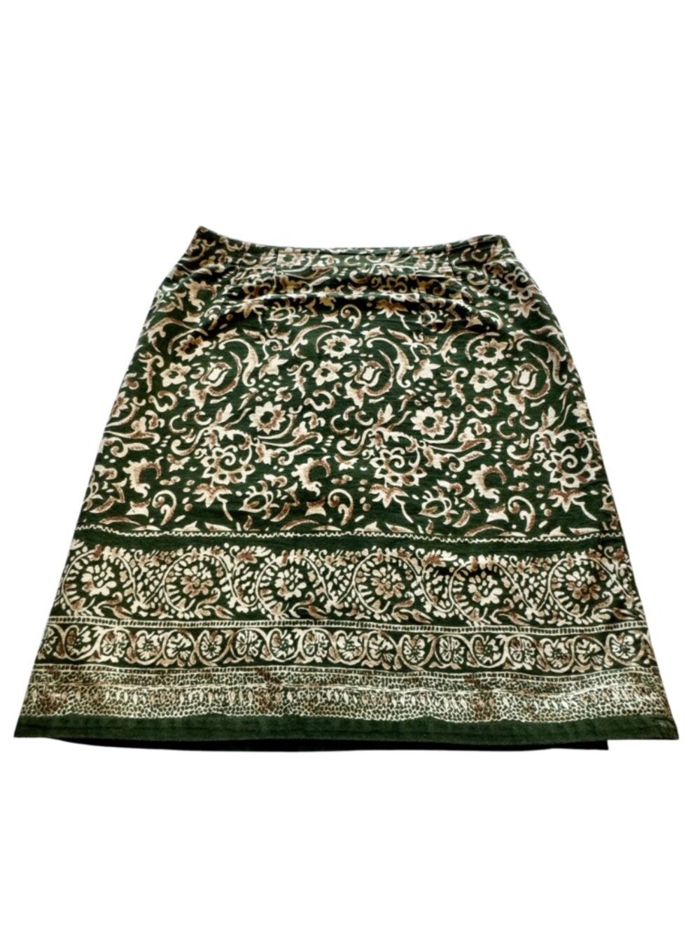 Sun River Wrap Skirt Size M Green Gold Cotton Batik Pattern Border Detail - Picture 10 of 16